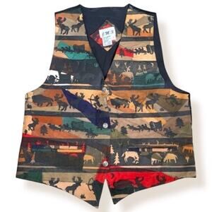 Vintage Western Patchwork Suede Leather Vest Wildlife Southwest Novelty Small